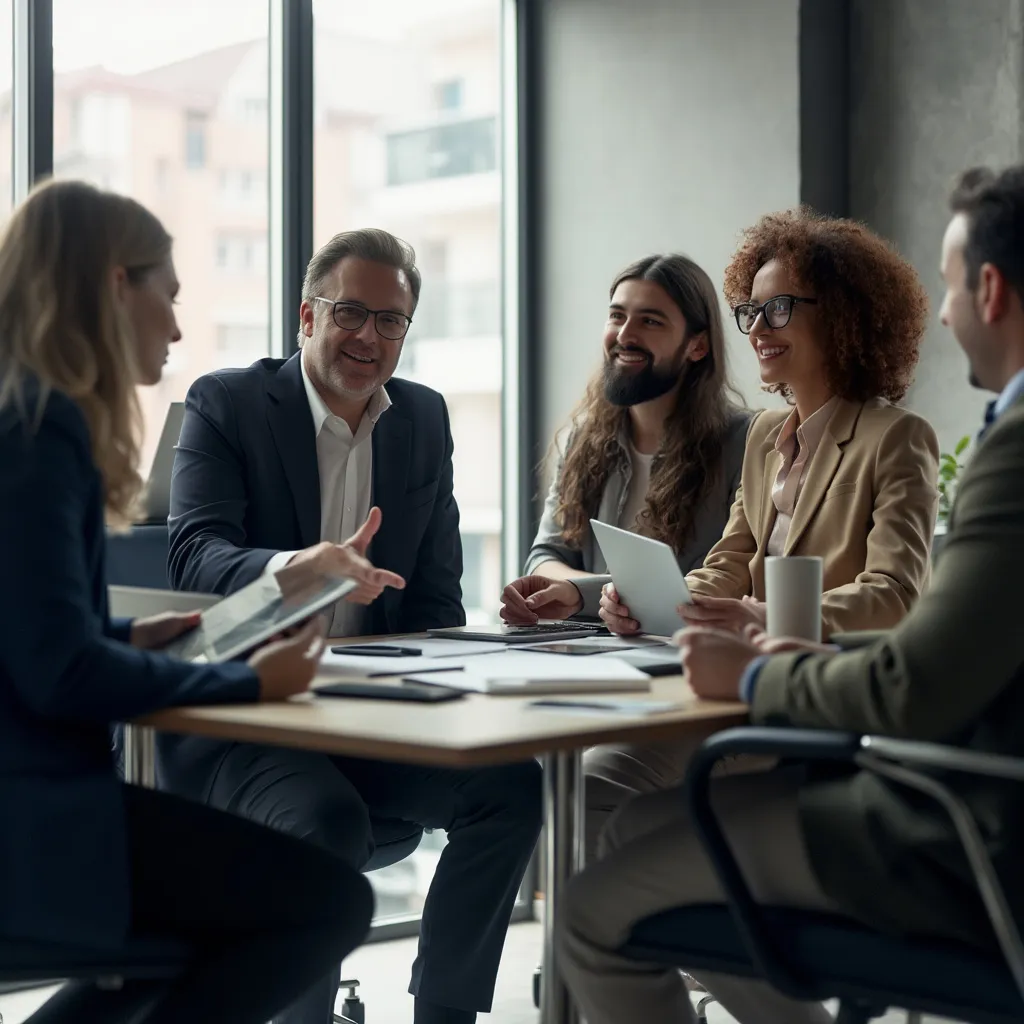 Equipo de consultores estratégicos discutiendo
